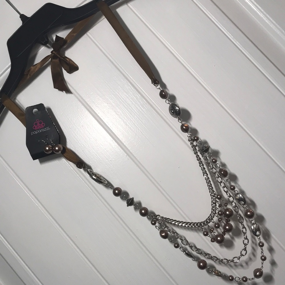FREE Brown bead silver Paparazzi necklace earring